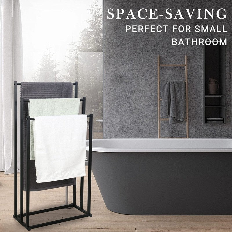 3 Tier Free Standing Towel Rail Stand Unit Rack Storage Bathroom Moveable Black