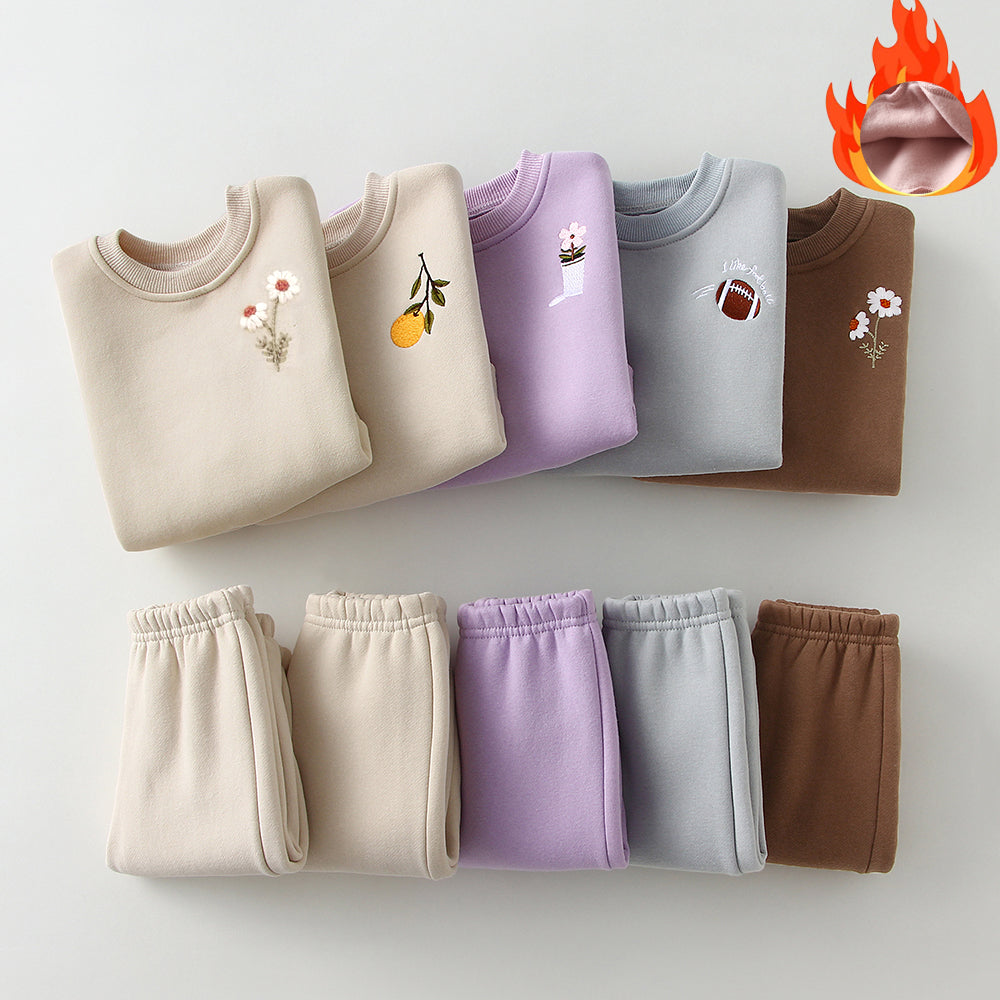 2-Piece Winter Baby Embroidered Fleece Clothes Set