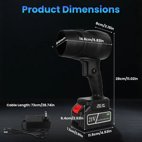 130000RPM Cordless Mini Blower, 1000W Powerful Motor With Turbo Tech - 550g Wind Pressure&600g Blowing Force, 64mm Air Output For Heavy Debris Cleaning
