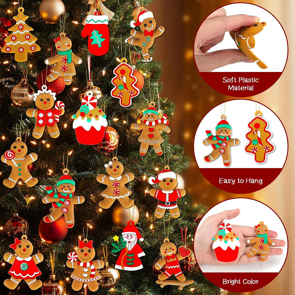 Gingerbread Man Christmas Tree Ornaments - 16 Pieces