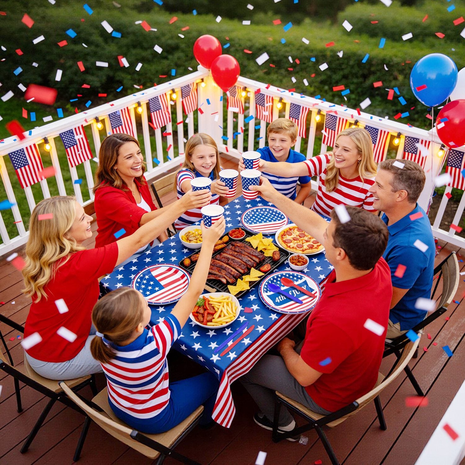 181Pcs 4th Of July 250th Anniversary Party Supplies Set Independence Day Red White Blue Disposable Tableware With Plates Cups Cutlery Napkins Banner Tablecloth Serves 24 For Memorial Day National Hol