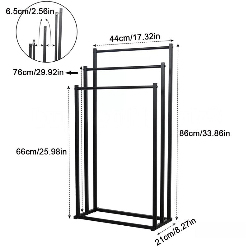3 Tier Free Standing Towel Rail Stand Unit Rack Storage Bathroom Moveable Black