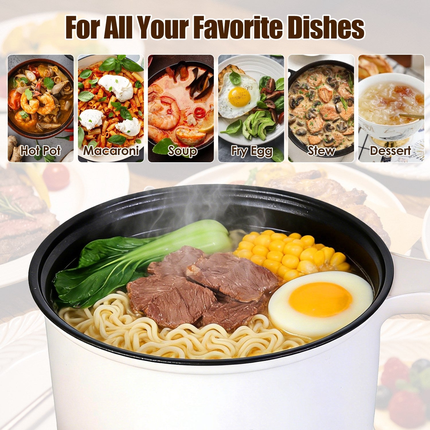 All-in-One Electric Cooking Pot Set With Glass Lid & Tongs, Ceramic Liner Dual Power Hot Pot, Compact Cooker For Dorm Small Apartment Travel
