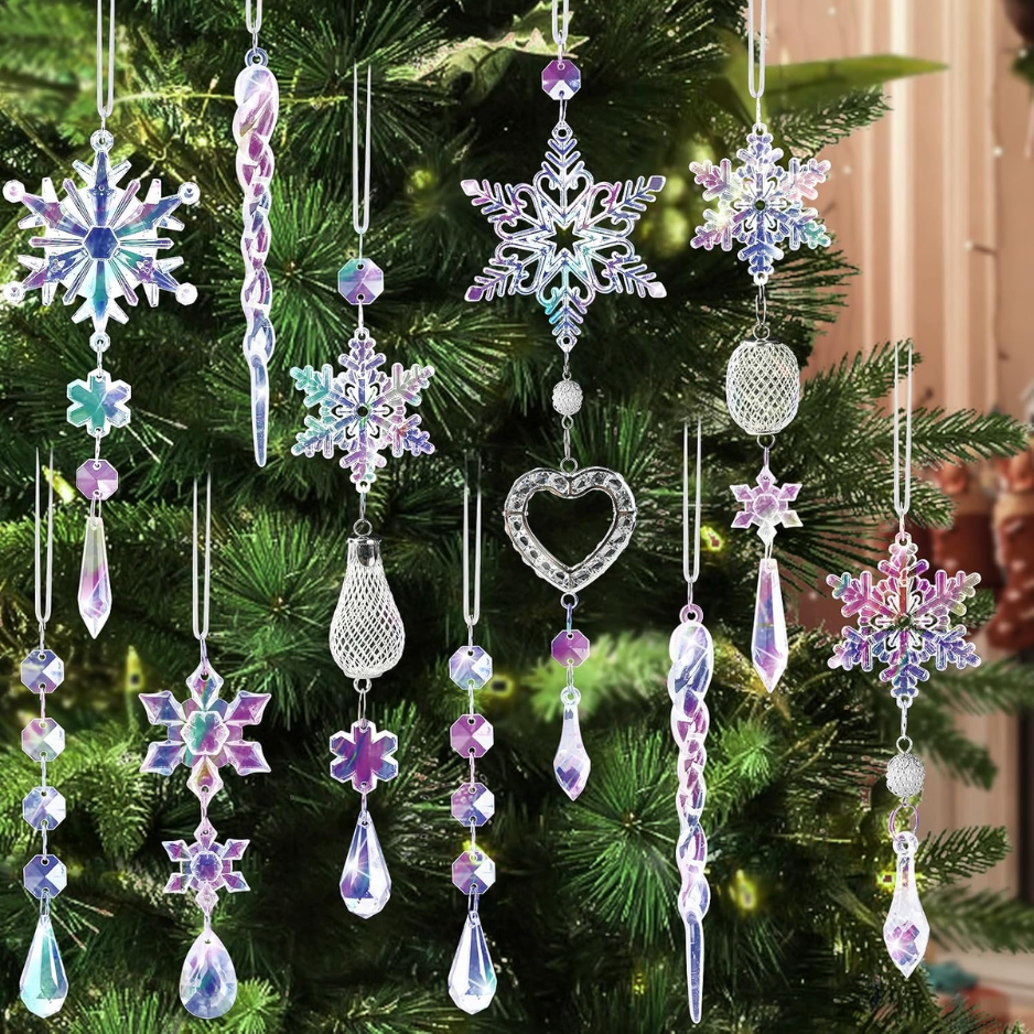 Clear Crystal Christmas Tree Ornaments, 21 pcs