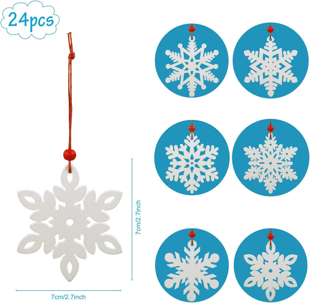White Wooden Snowflake Ornaments 24 PCS