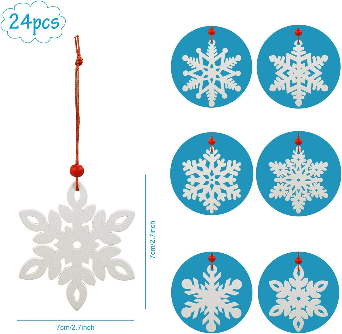 White Wooden Snowflake Ornaments 24 PCS