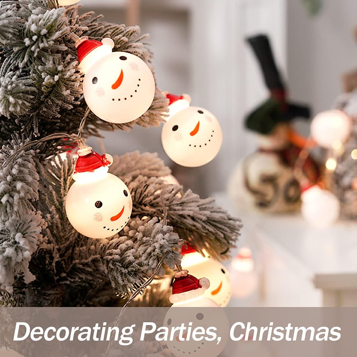 10-Piece Battery-Operated Snowman Christmas String Lights, Waterproof