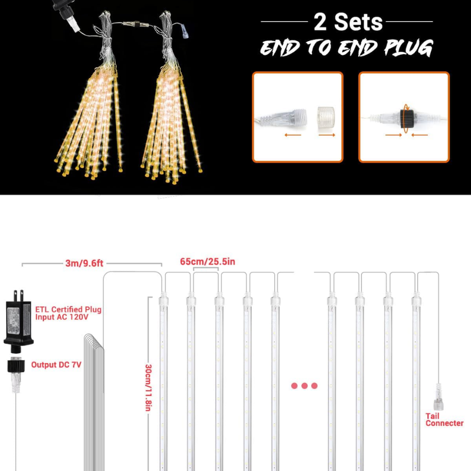 Christmas Meteor Shower Icicle Lights - 20 Tubes, 480 Warm White LEDs