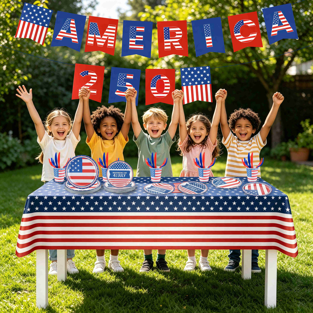 181Pcs 4th Of July 250th Anniversary Party Supplies Set Independence Day Red White Blue Disposable Tableware With Plates Cups Cutlery Napkins Banner Tablecloth Serves 24 For Memorial Day National Hol