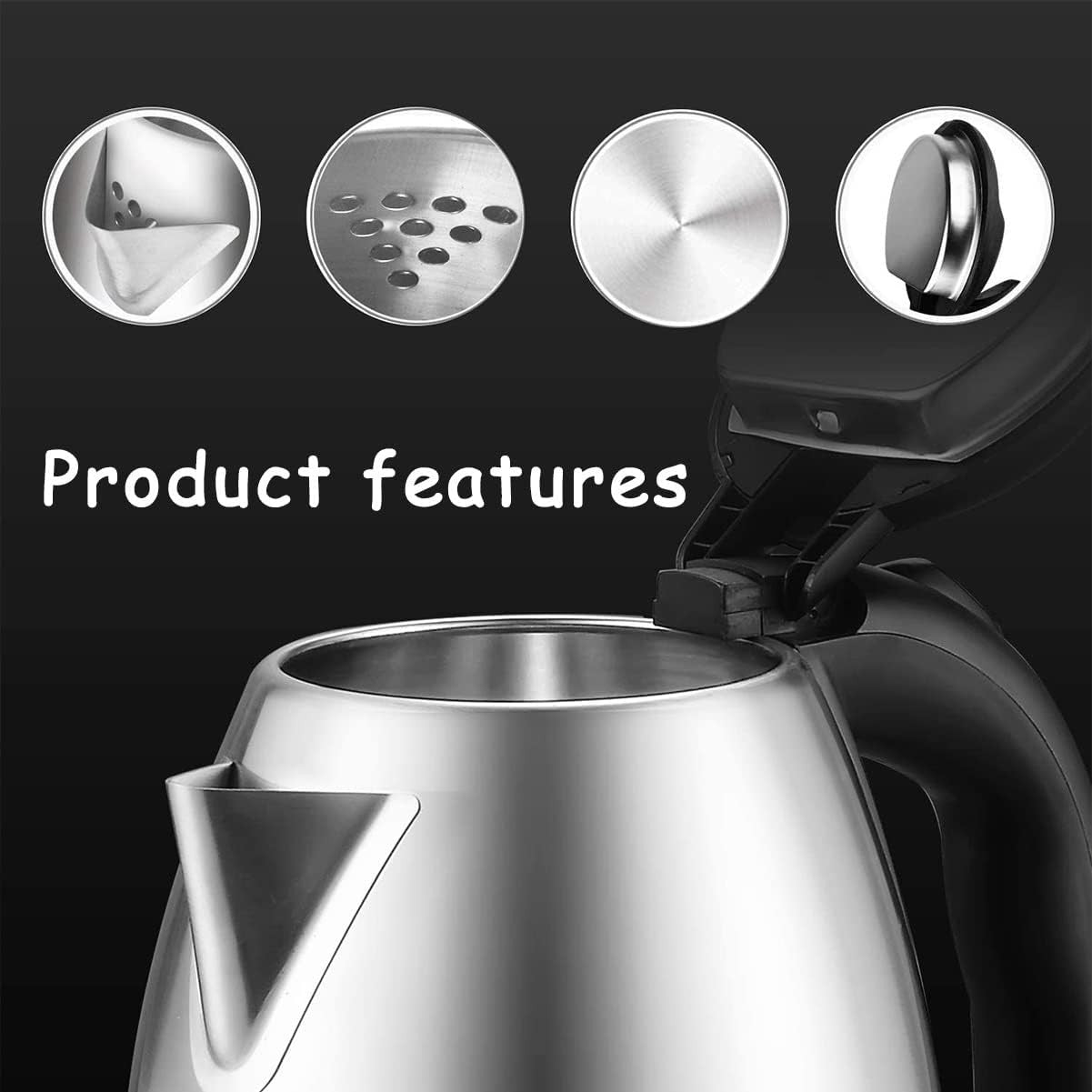 1.8L Electric Kettle 1500W Stainless Steel Cordless Jug Overheat Protection UK