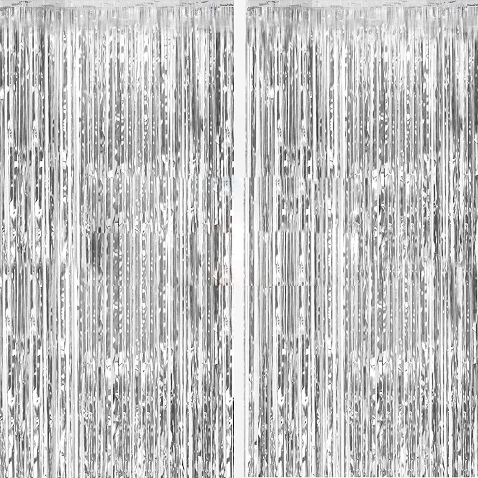 2 Pack Silver Foil Curtain Party Streamers Metallic Tinsel Foil