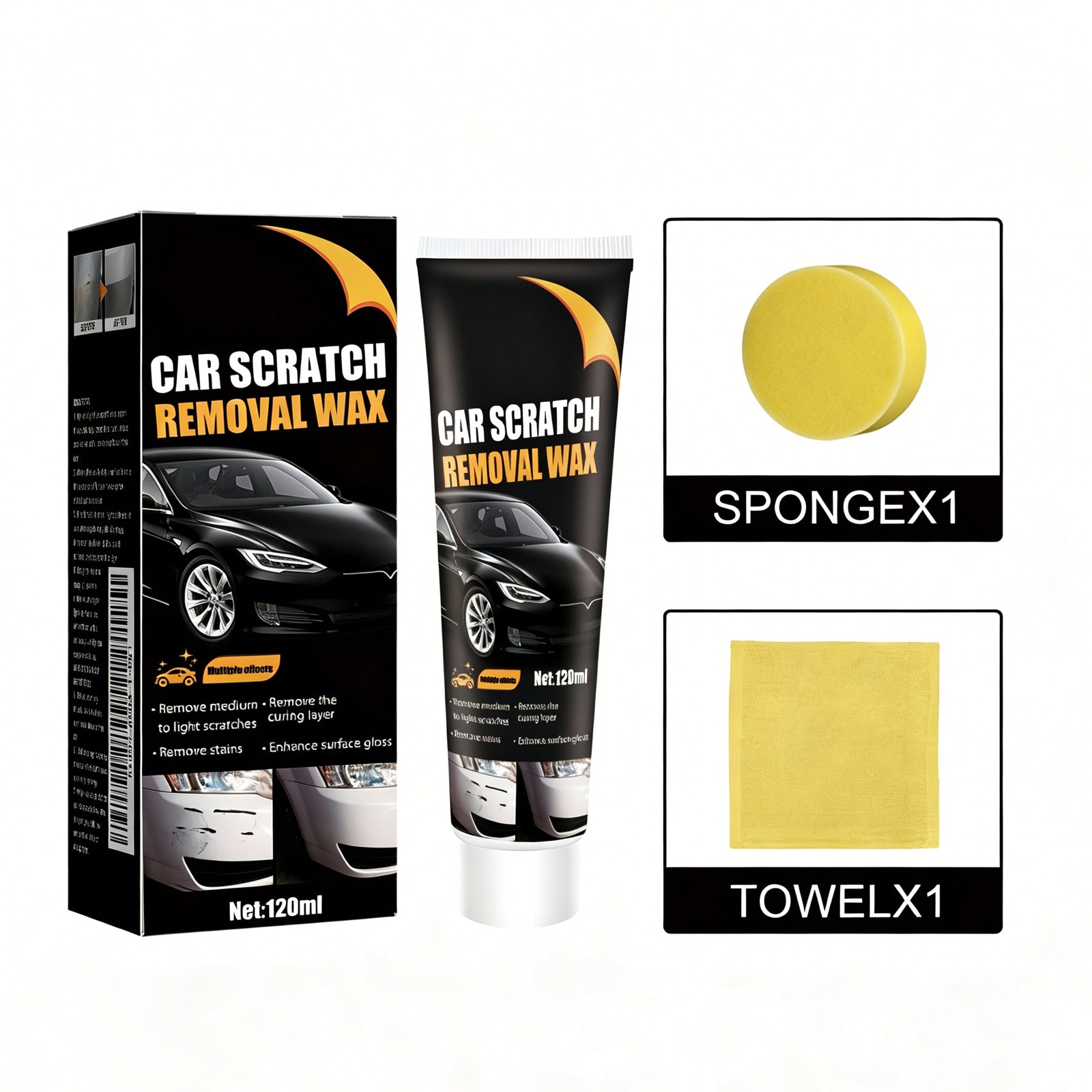 Car Scratch Repair Wax, Auto Paint Scratch Remover With Sponge & Towel, Restores Faded Car Paint, Removes Oxidation Stains Water Marks