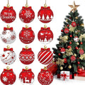 Red White Wooden Christmas Ornaments 12 Units