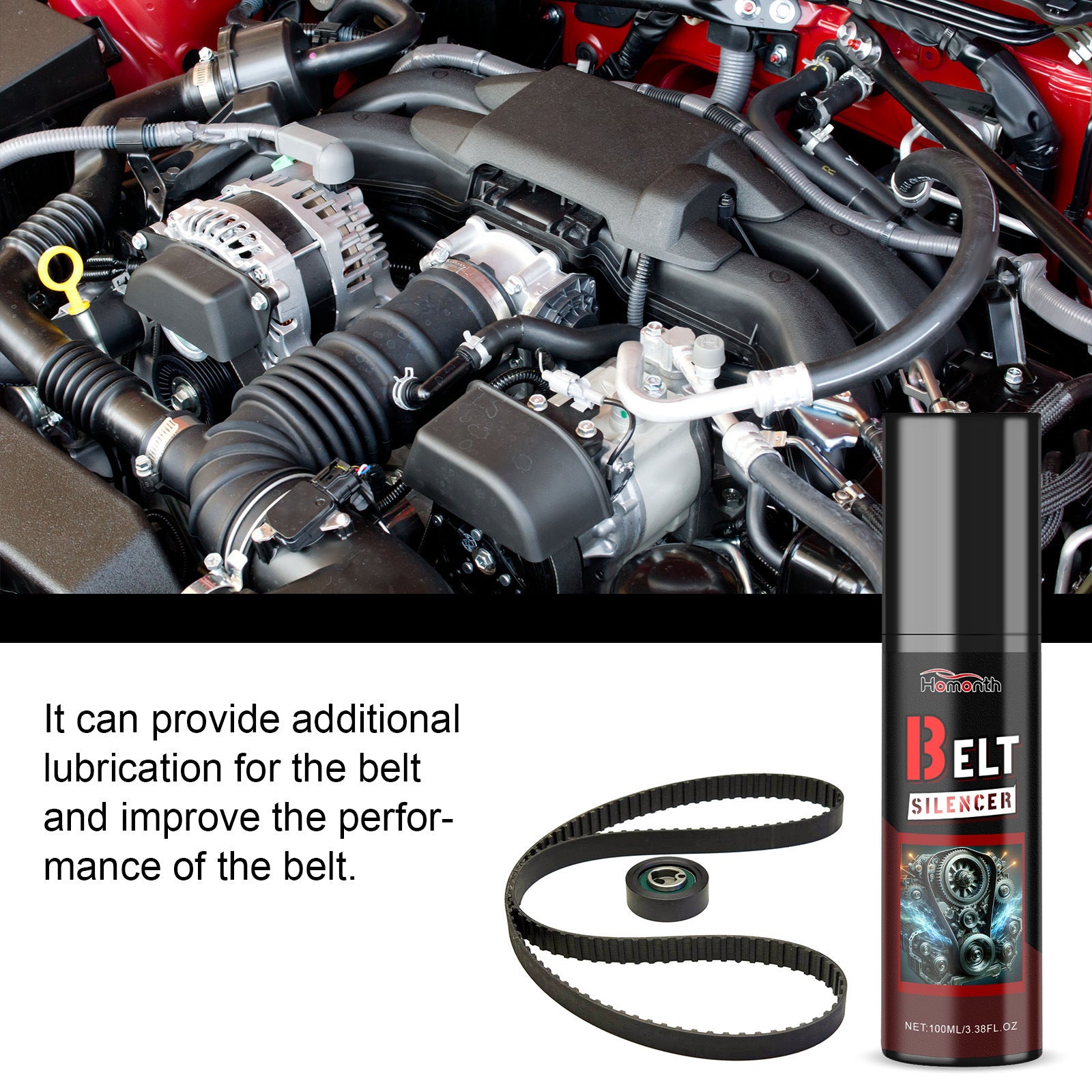 Homonth Car Engine Belt Noise Reducer, Car Engine Belt Noise Elimination, Maintenance And Lubrication Agent