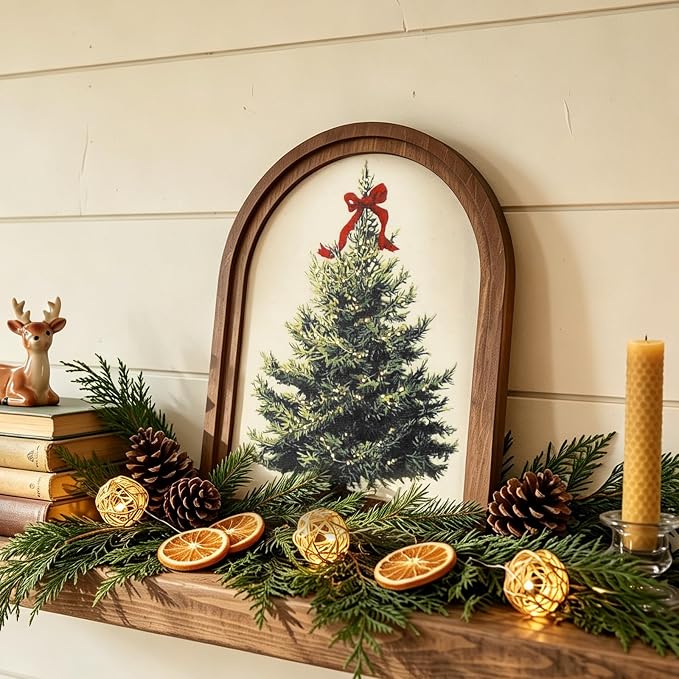 Christmas Tree Arched Framed Wall Art, Festive Holiday Home Decor