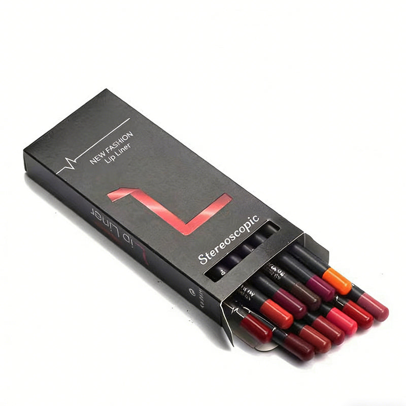12 Color Lip Liner Pencil Set, High Pigmented Natural Lip Makeup