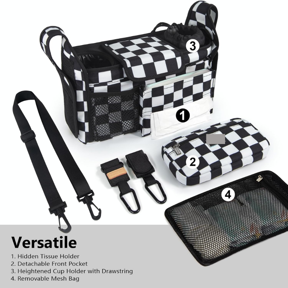 Universal Stroller Organizer With Detachable Mesh Bag & Insulated Cup