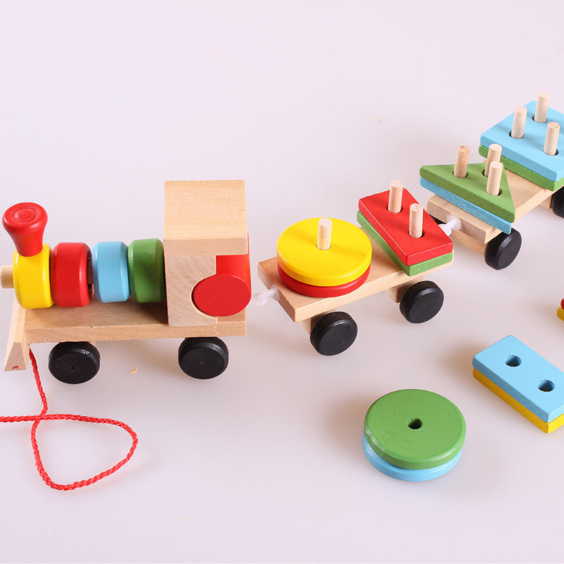 Wooden 3-Car Tractor Train Toy
