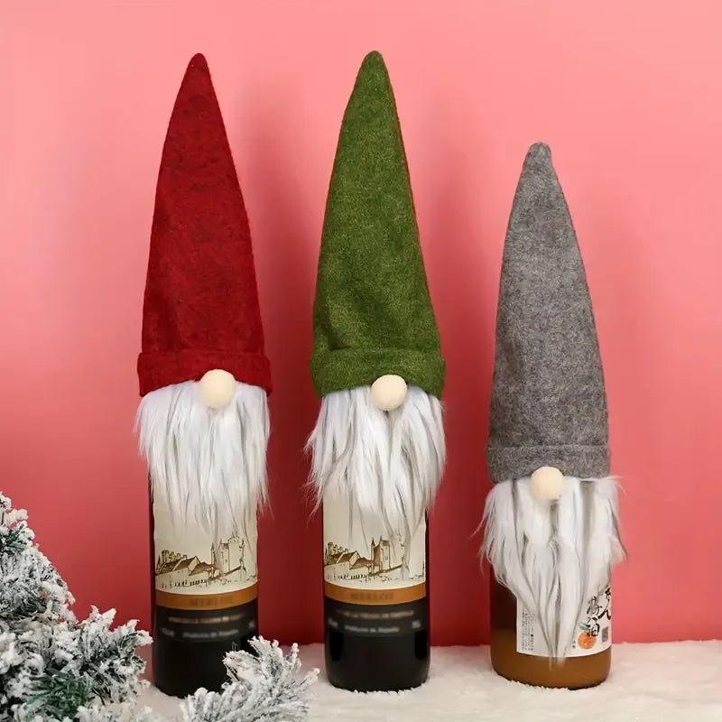 Festive Gnome Wine Bottle Covers, 3 pcs