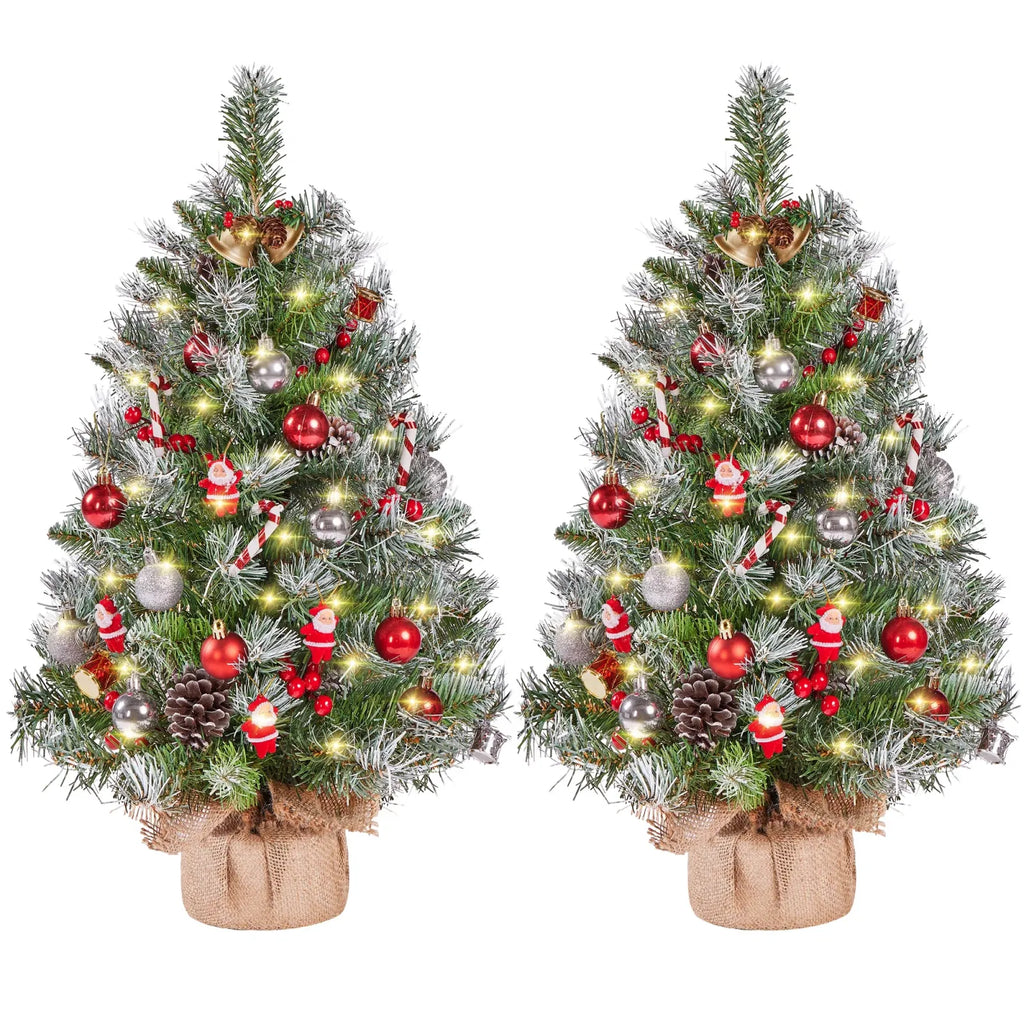 Set of 2 Frosted 3 ft Tabletop Christmas Trees with Warm White LEDs