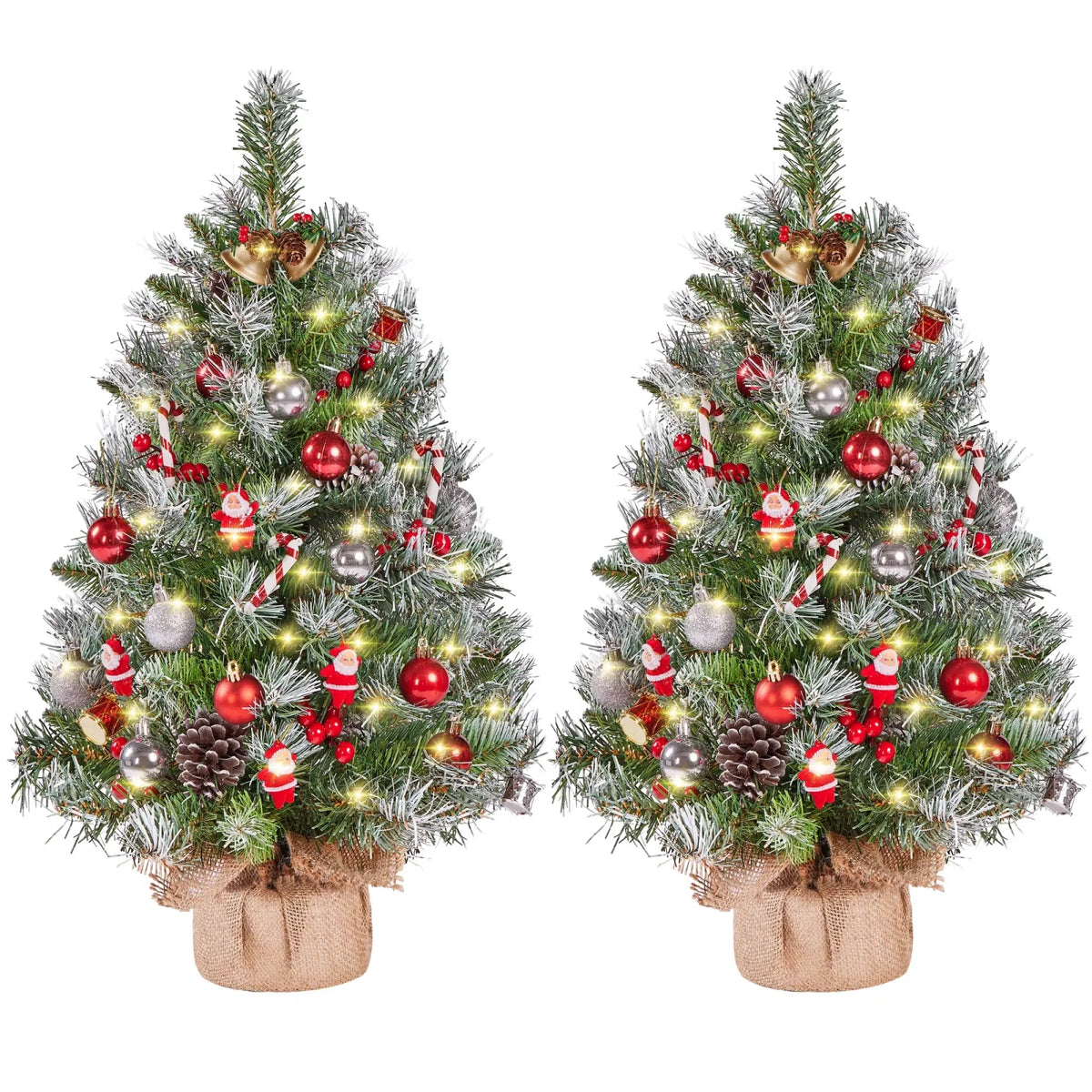 Set of 2 Frosted 3 ft Tabletop Christmas Trees with Warm White LEDs