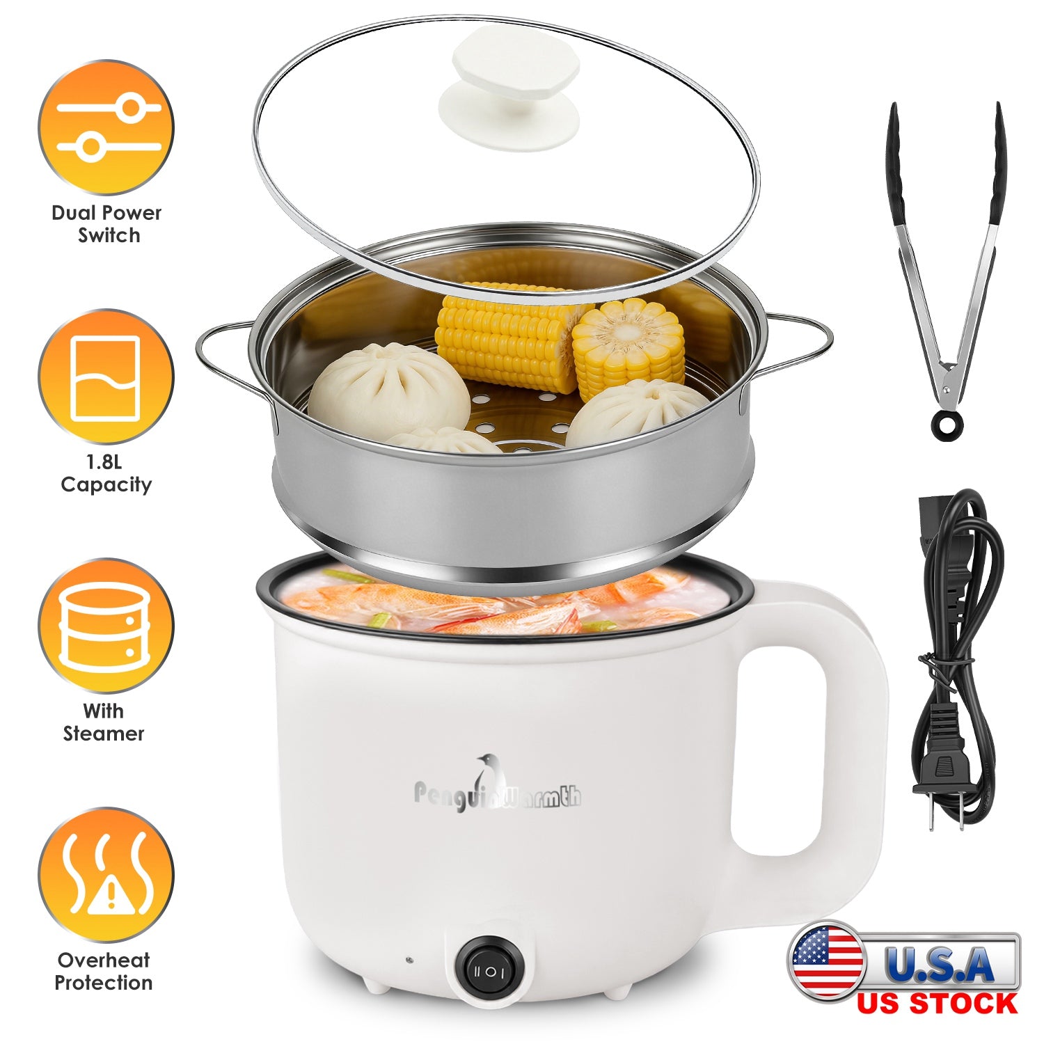 1Pc Electric Hot Pot With Steamer 1.8L Mini Portable Hot Pot With 300W 600W Dual Power For Egg Fried Rice Ramen Oatmeal Soup Overheat Protection For College Dorm Room Essential