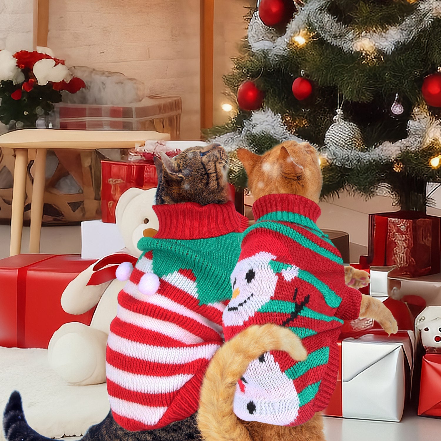 2 Patterns 4 Sizes Option-- 1Pc Pet Christmas Turtleneck Sweater Dog Cat Christmas Clothes Snowman Stripes Costume Winter Holiday Sweater For Small Medium Kitten Puppy Cats Dogs