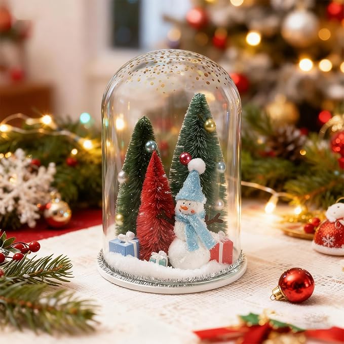 Snowman Dome Cloche Christmas Table Centerpiece