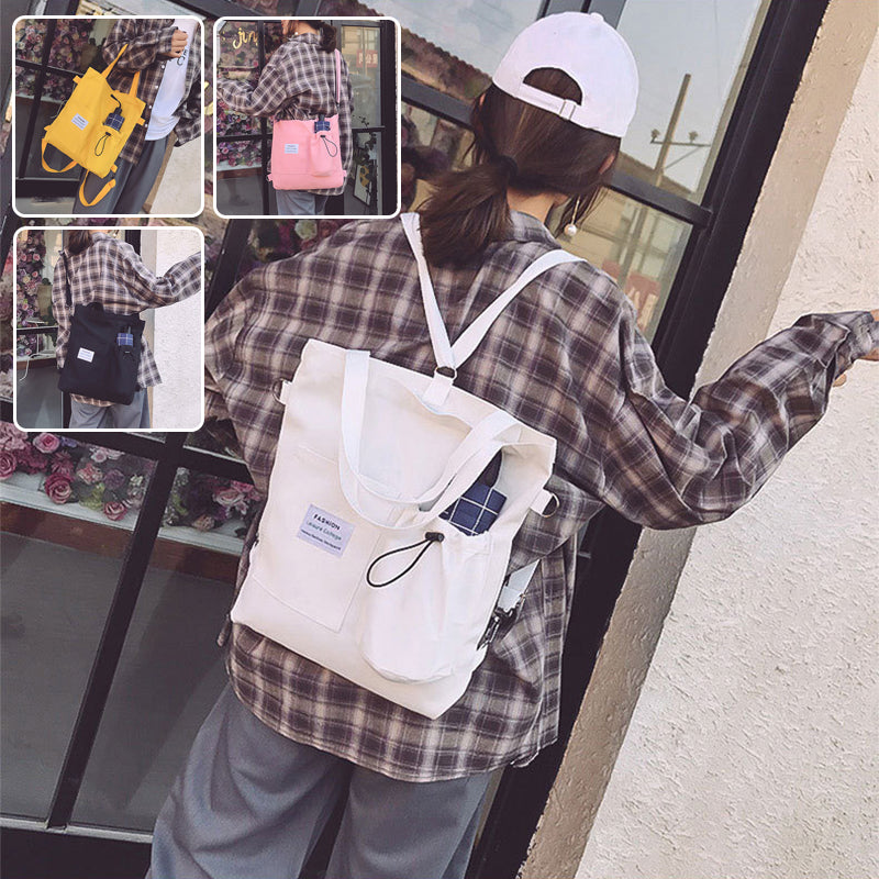 Canvas Shoulder Bag with Pockets