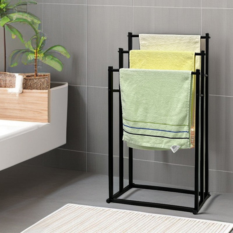 3 Tier Free Standing Towel Rail Stand Unit Rack Storage Bathroom Moveable Black