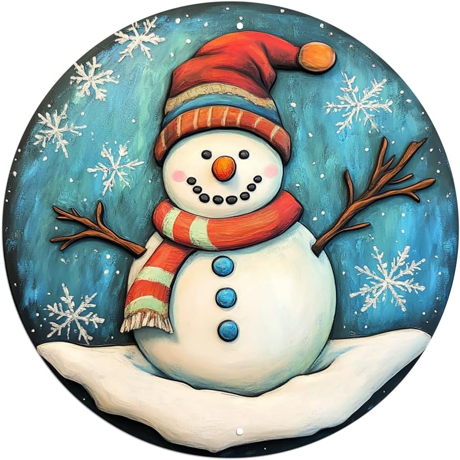 Christmas Snowman Aluminum Sign 8x8 Inch