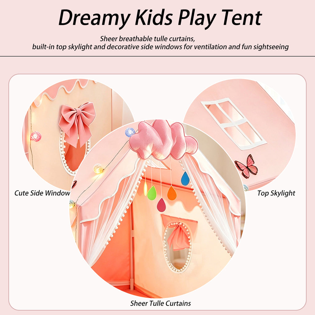 Kids Princess Play Tent with String Lights