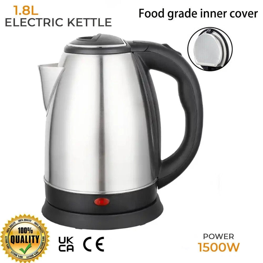 1.8L Electric Kettle 1500W Stainless Steel Cordless Jug Overheat Protection UK