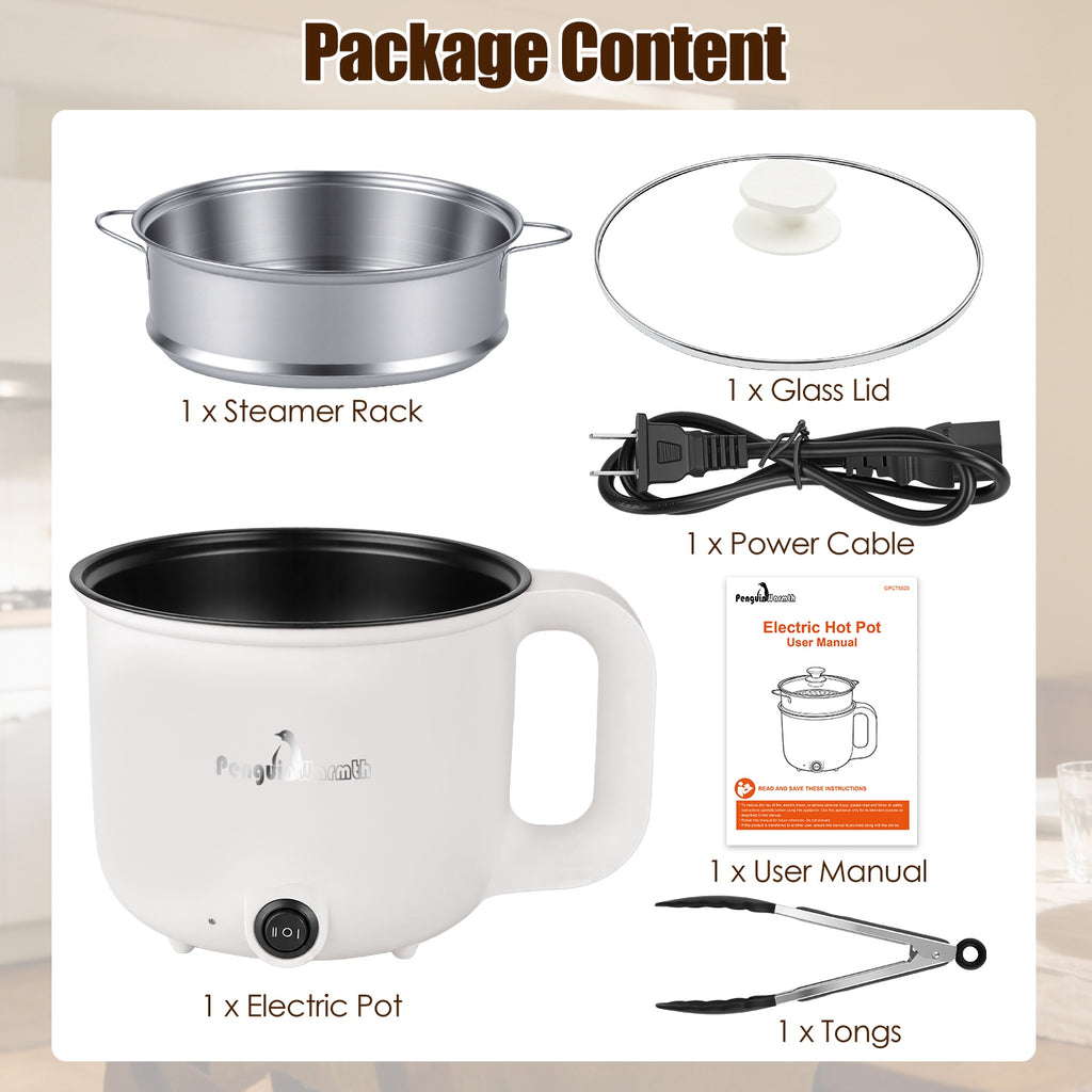 1Pc Electric Hot Pot With Steamer 1.8L Mini Portable Hot Pot With 300W 600W Dual Power For Egg Fried Rice Ramen Oatmeal Soup Overheat Protection For College Dorm Room Essential