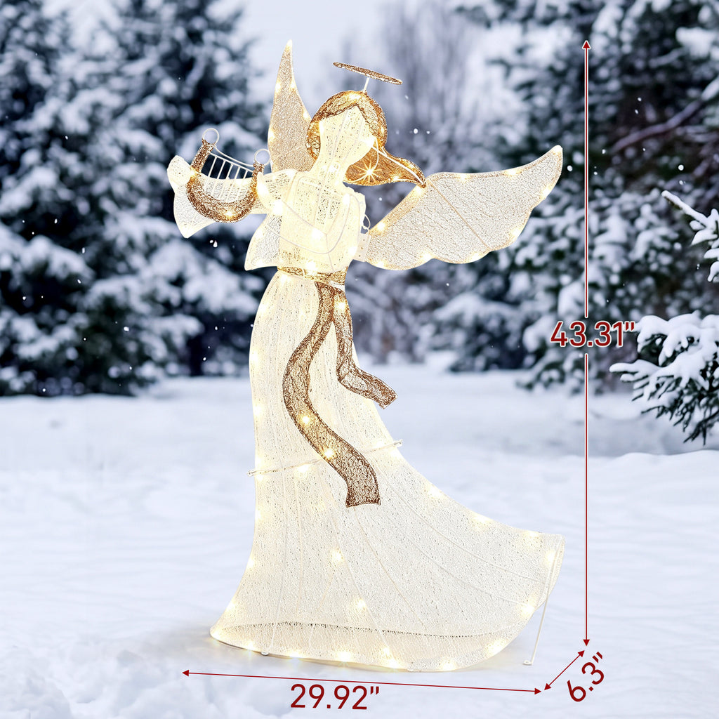 Lighted Christmas Angel with Moving Wings - 3.6 ft, 102 Warm White