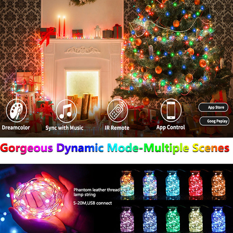 LED Rope Lights Outdoor, RGB Remote Control Fairy String Lights Plug In With 200 LEDs, Super Durabl