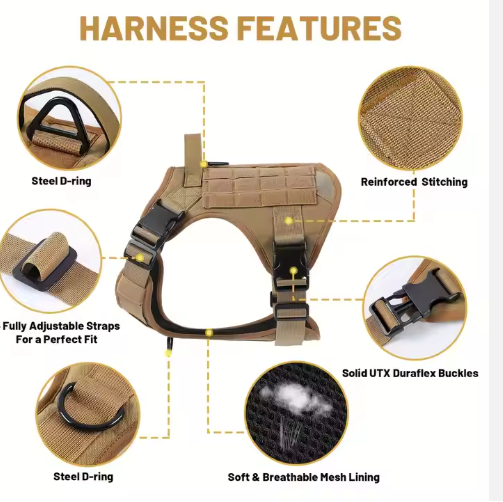 Hiphoppet US Local Tactical Service Dog Harness Vest Adjustable Reflective No Pulling Large Dog Harness With Metal Buckle