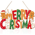 2Pcs Wooden Gingerbread Man Christmas Door Signs, Merry Christmas