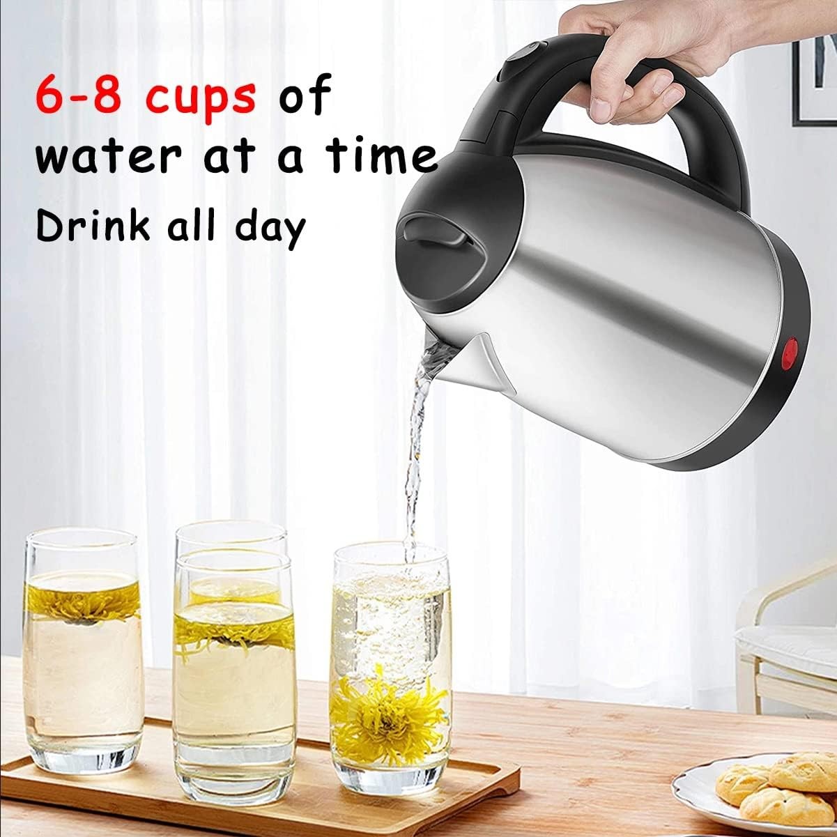 1.8L Electric Kettle 1500W Stainless Steel Cordless Jug Overheat Protection UK