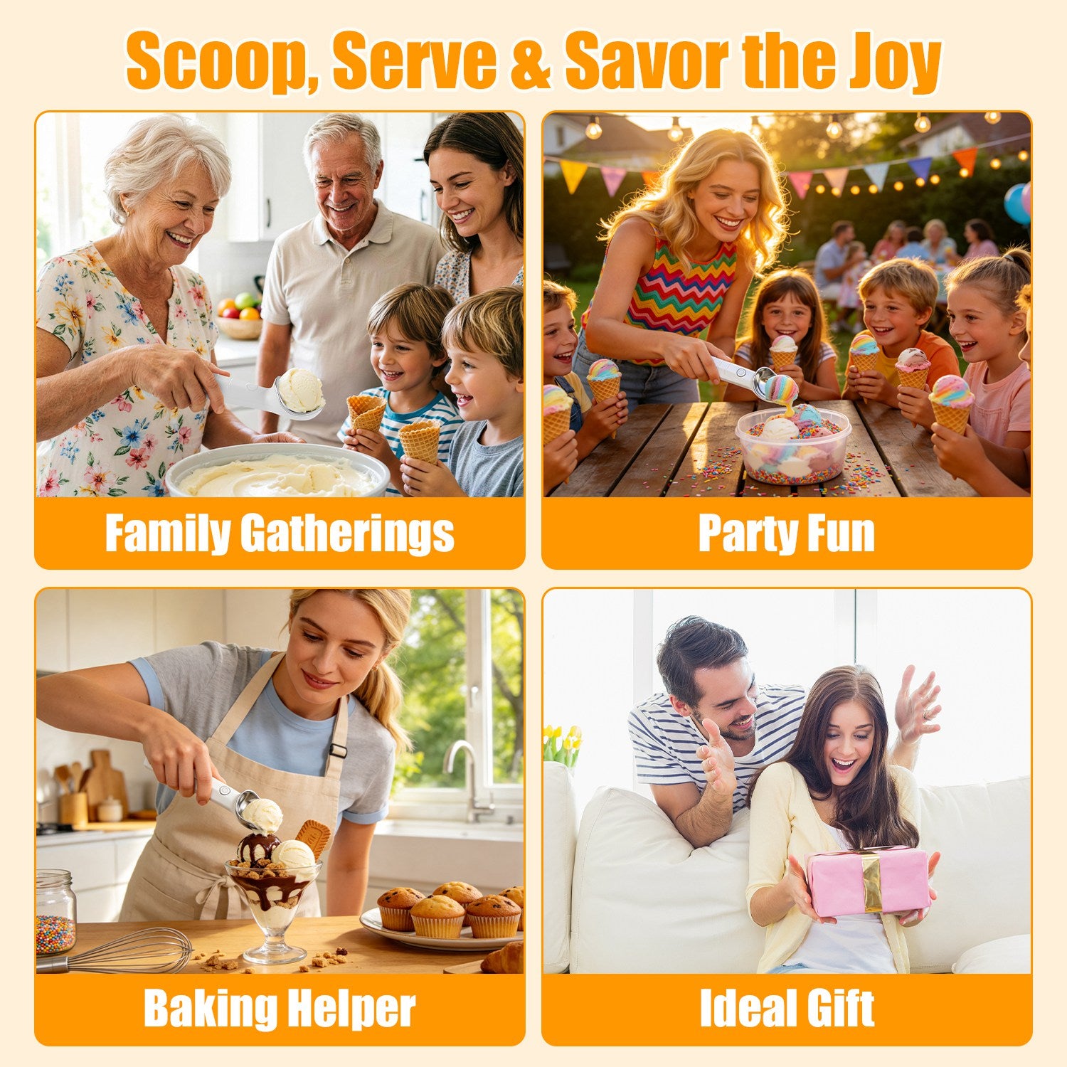 1Set Heated Ice Cream Scoop Rechargeable Electric Ice Cream Scooper IP66 Waterproof 45S Fast Heating  5Min Auto Shutoff For Hard Ice Cream Gelato Yogurt