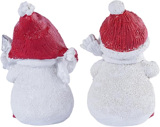2-Piece Red Resin Snowman Figurine Set, Winter Home Decor