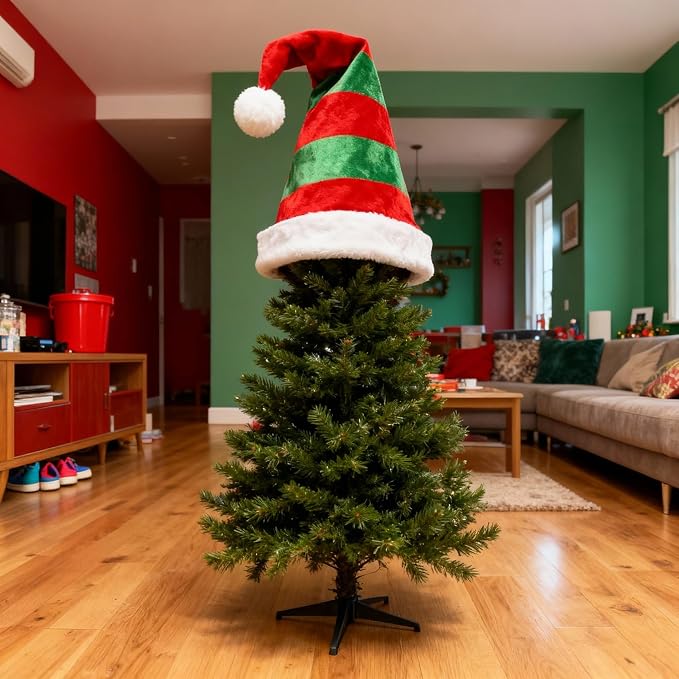 Giant Red & Green Striped Christmas Tree Topper Hat
