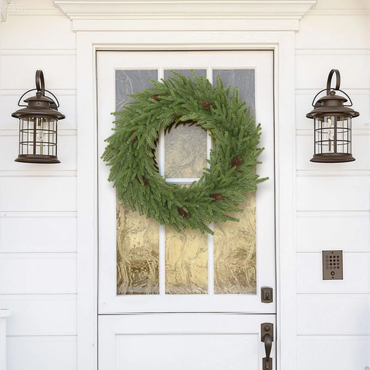 24 Inch Christmas Wreath, Artificial Norfolk Pine Wreath with Pine