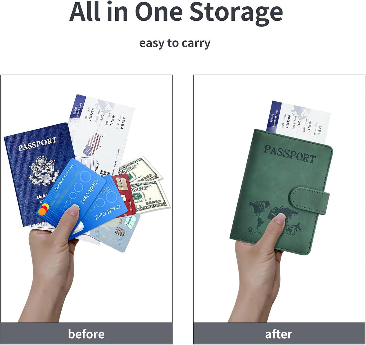 Leather Passport Holder, Rfid Blocking Travel Wallet With Card Slots