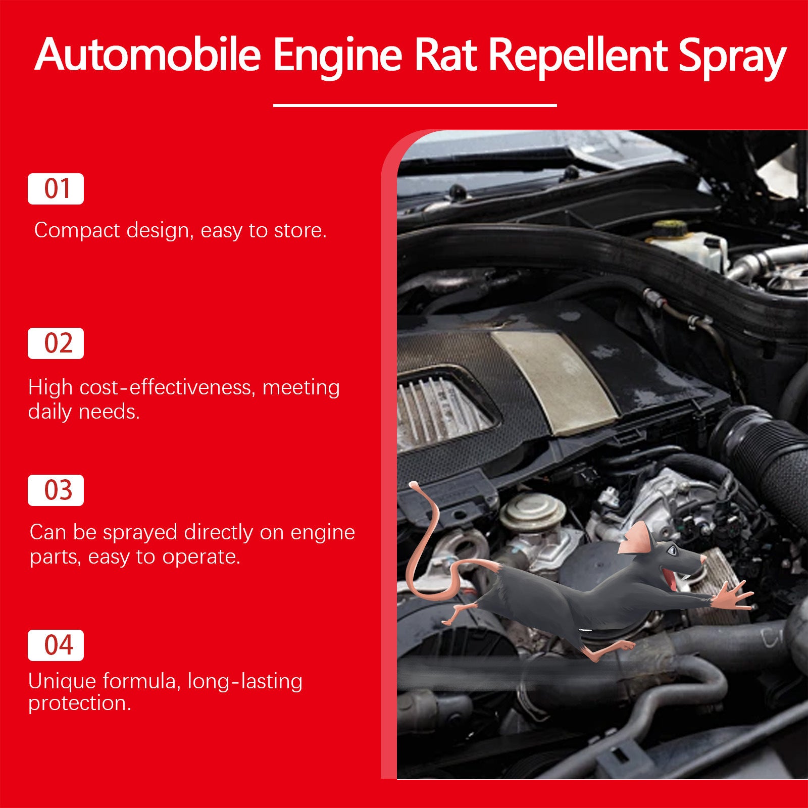 Rayhong Car Engine Rodent Repellent Spray - Car-Specific Rodent Repellent Spray For Car Engine Compartment Rodent Repellent