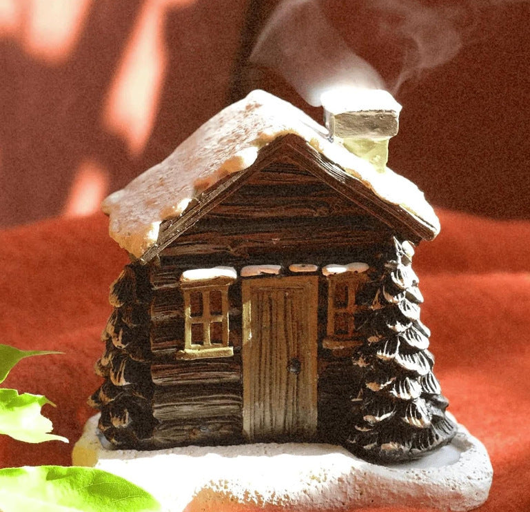 Wooden House Snow Winter Incense Cone Burner