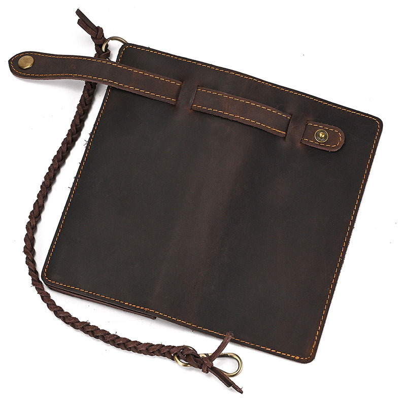 Vintage Crazy Horse Leather Wallet With Chain
