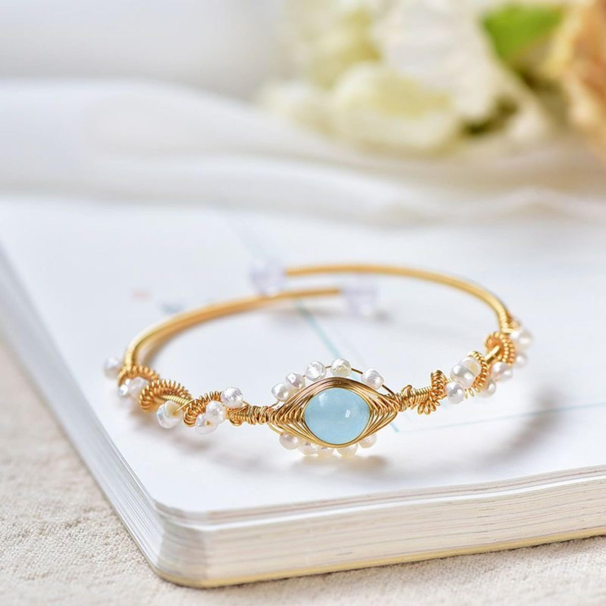 Gold-Plated Braided Pearl Bracelet
