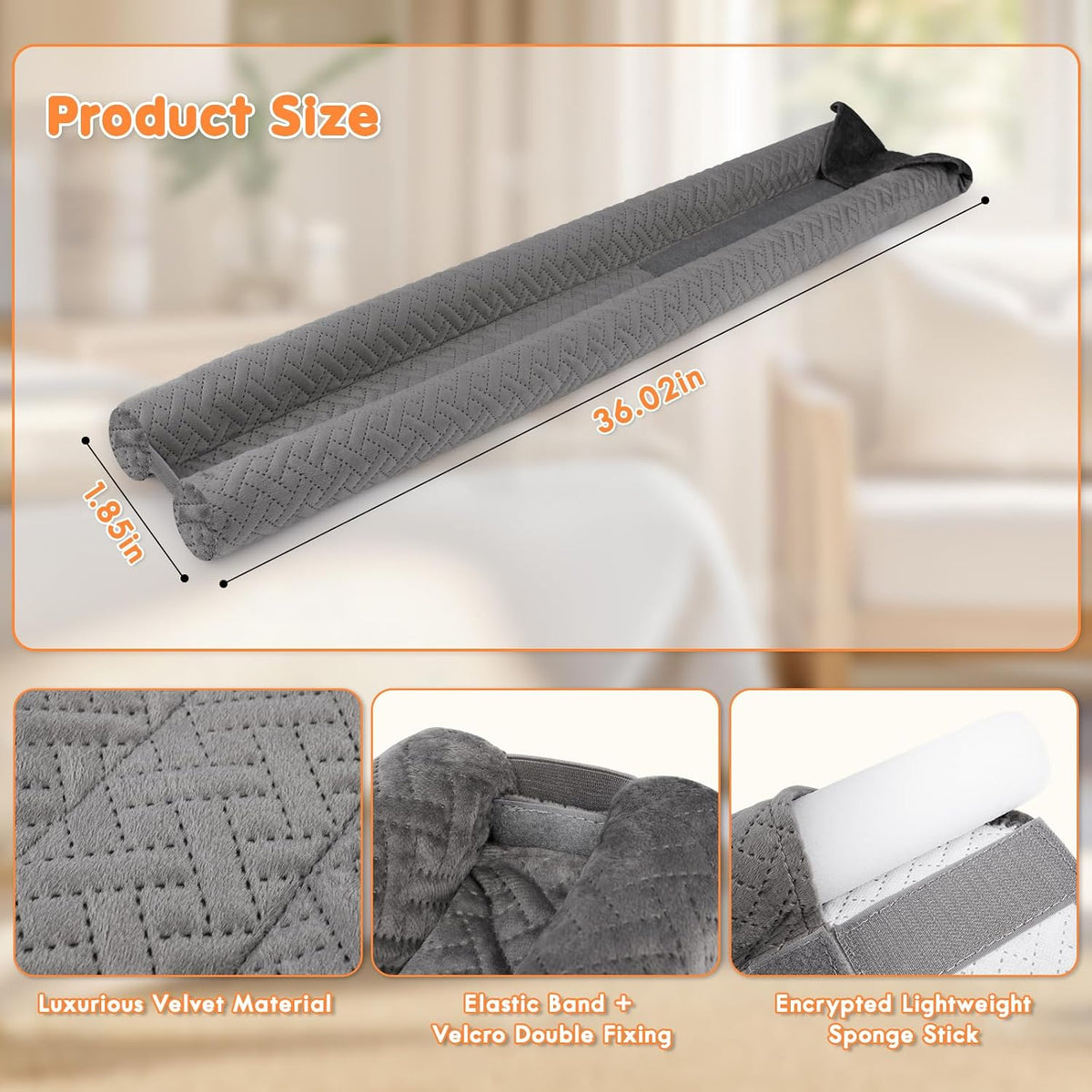 Premium Velvet Under Door Draft Stopper, Adjustable Windproof Seal