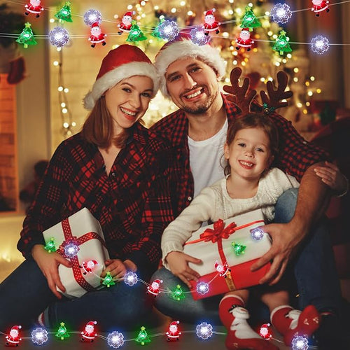 10FT 30 LED Christmas Santa & Snowflake String Lights, Battery